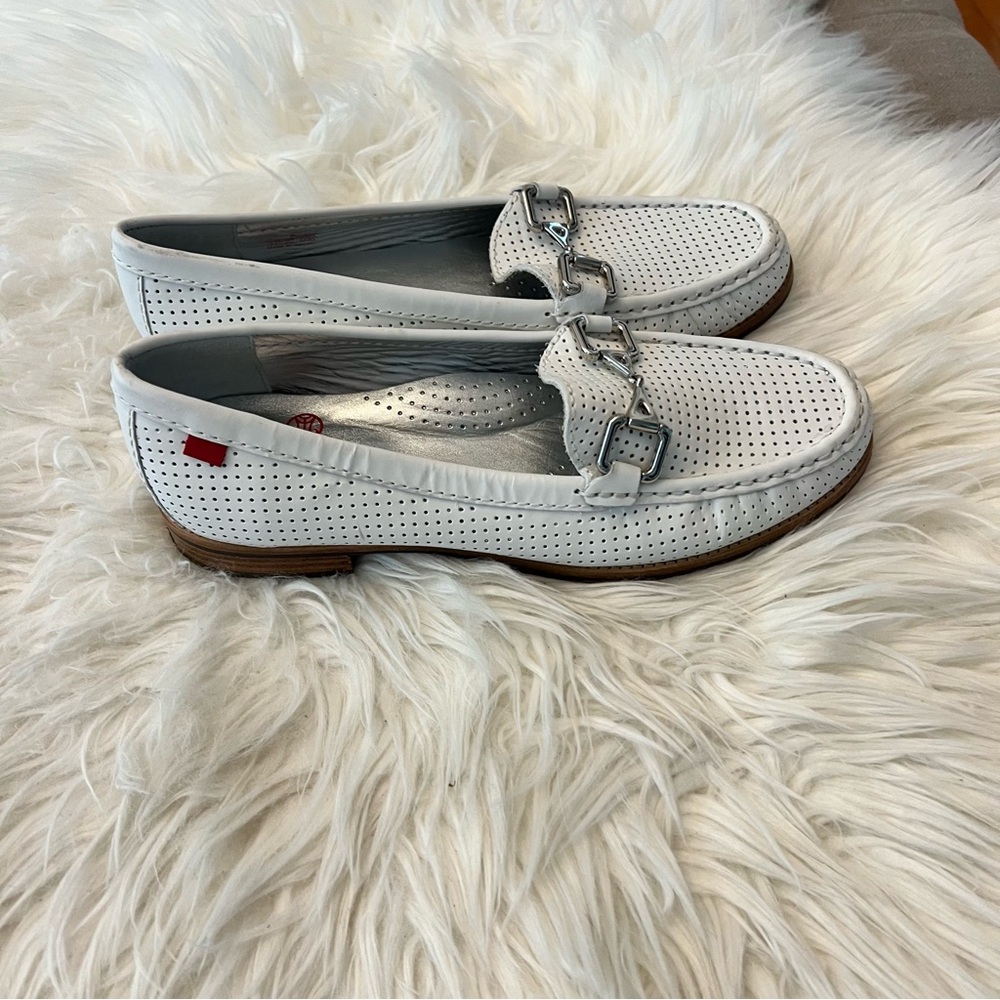 Women's White Loafers with Silver Accents